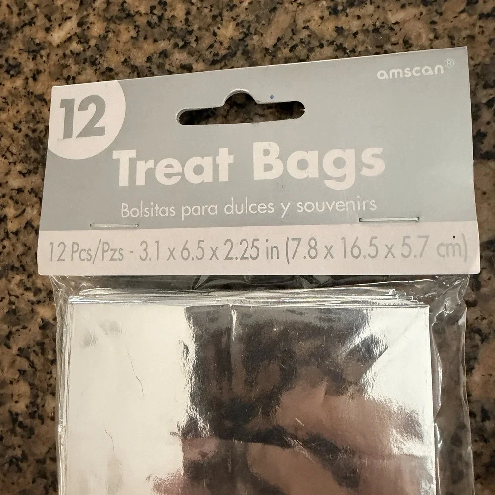 3 Packs 12 Each Metallic Silver Tone Paper Treat Bags 3.1x6.5x2.25